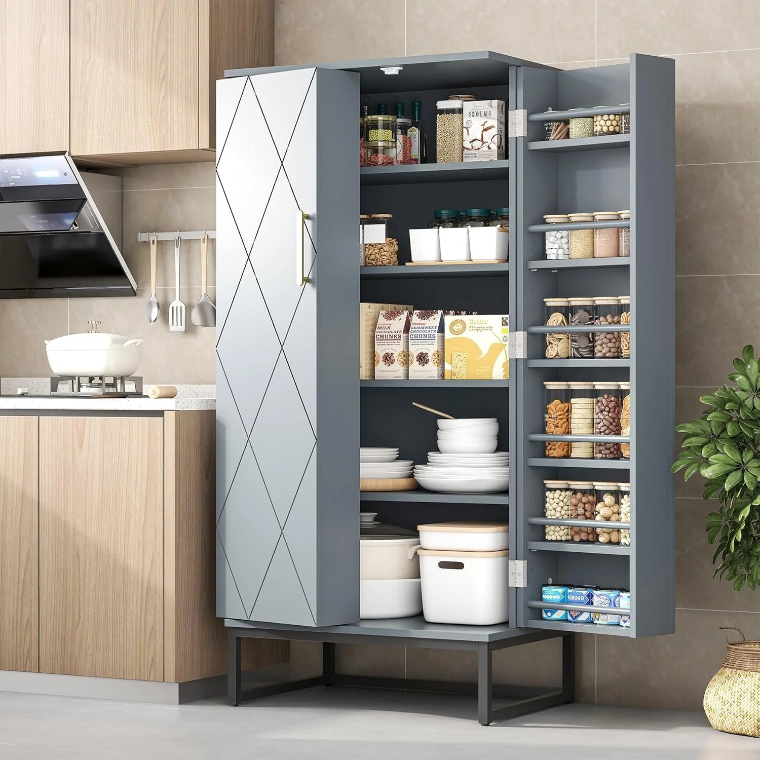 47 Pantry Cabinet, Kitchen Pantry Storage Cabinet with Doors and Adjustable Shelves