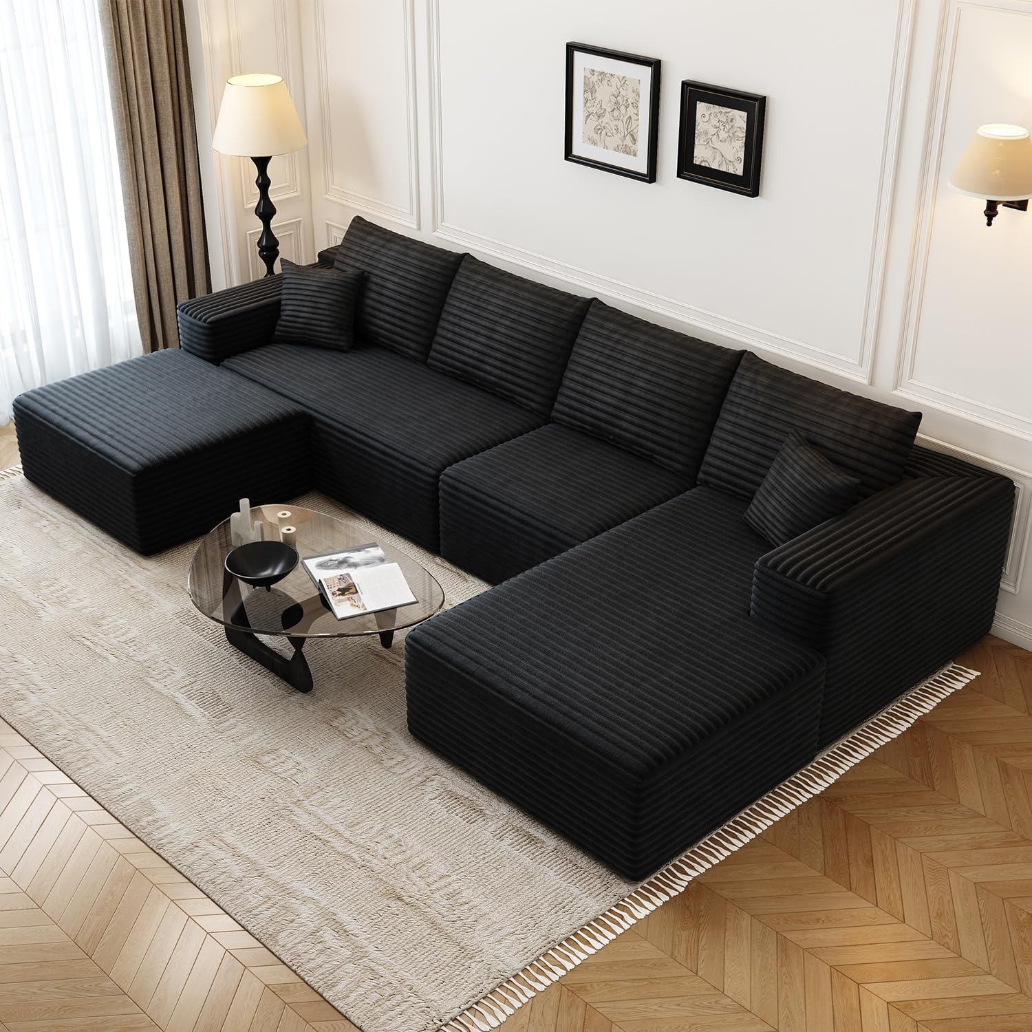 107.5 inch Cloud Modular Sectional Sofa with L-Shaped Chaise Lounge, Modern Minimalist Upholstered Sofa Deep Seating Corner Sofa